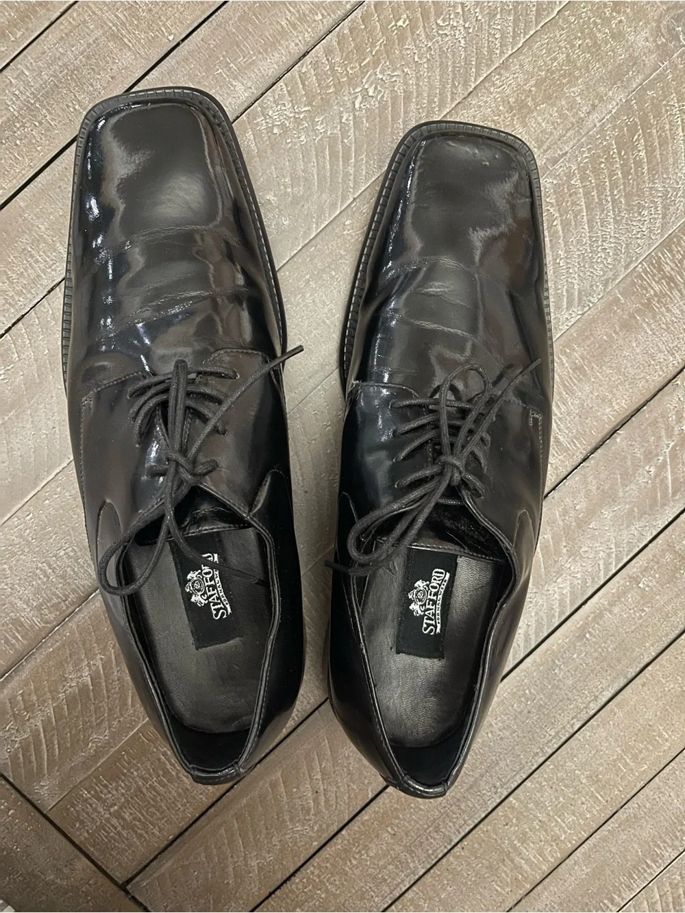 Stafford Black Patent Lace-Up Oxfords